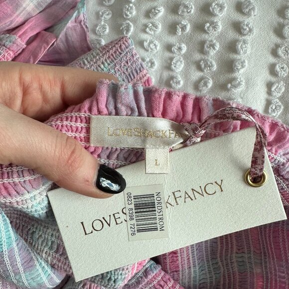 NWT LoveShackFancy Belle Mini Dress Pink Plaid Large Tie Shoulder Straps Smocked - Picture 2 of 10